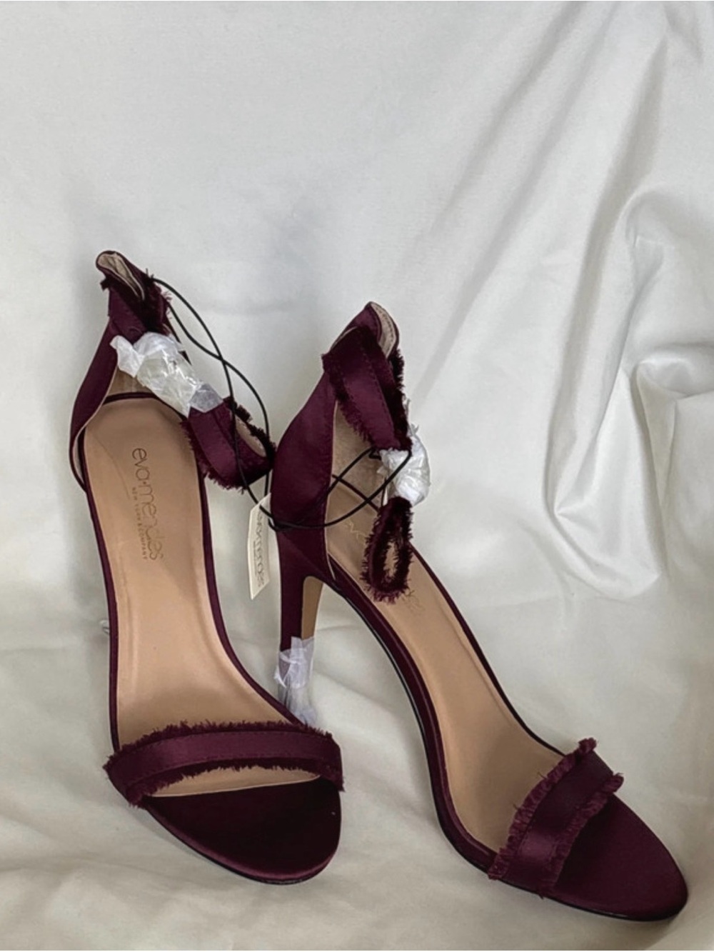 Eva Mendes NWT Burgundy Satin Ankle-Tie Stiletto Heels